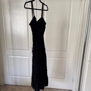 PAIGE Black Lace-Strap Midi Dress